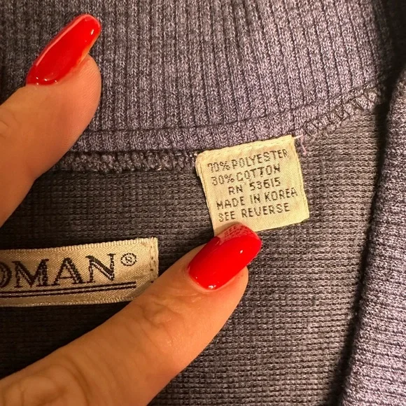 Vintage 80s/90s Koman Men’s Cardigan • Blue Textured Knit • Made in Korea • L - Picture 7 of 9